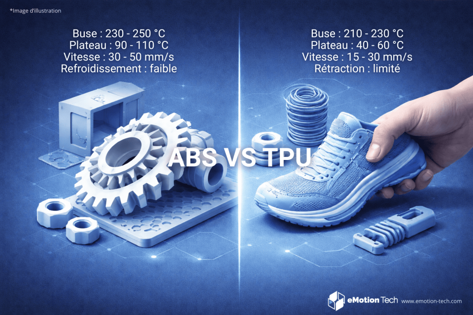 ABS vs TPU : comment bien paramétrer votre imprimante 3D pour des impressions fiables